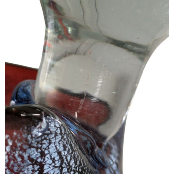 Art Glass Cat Figurine Footed Bowl Sculpture Red Blue Silver Metallic Unique - Picture 13 of 14